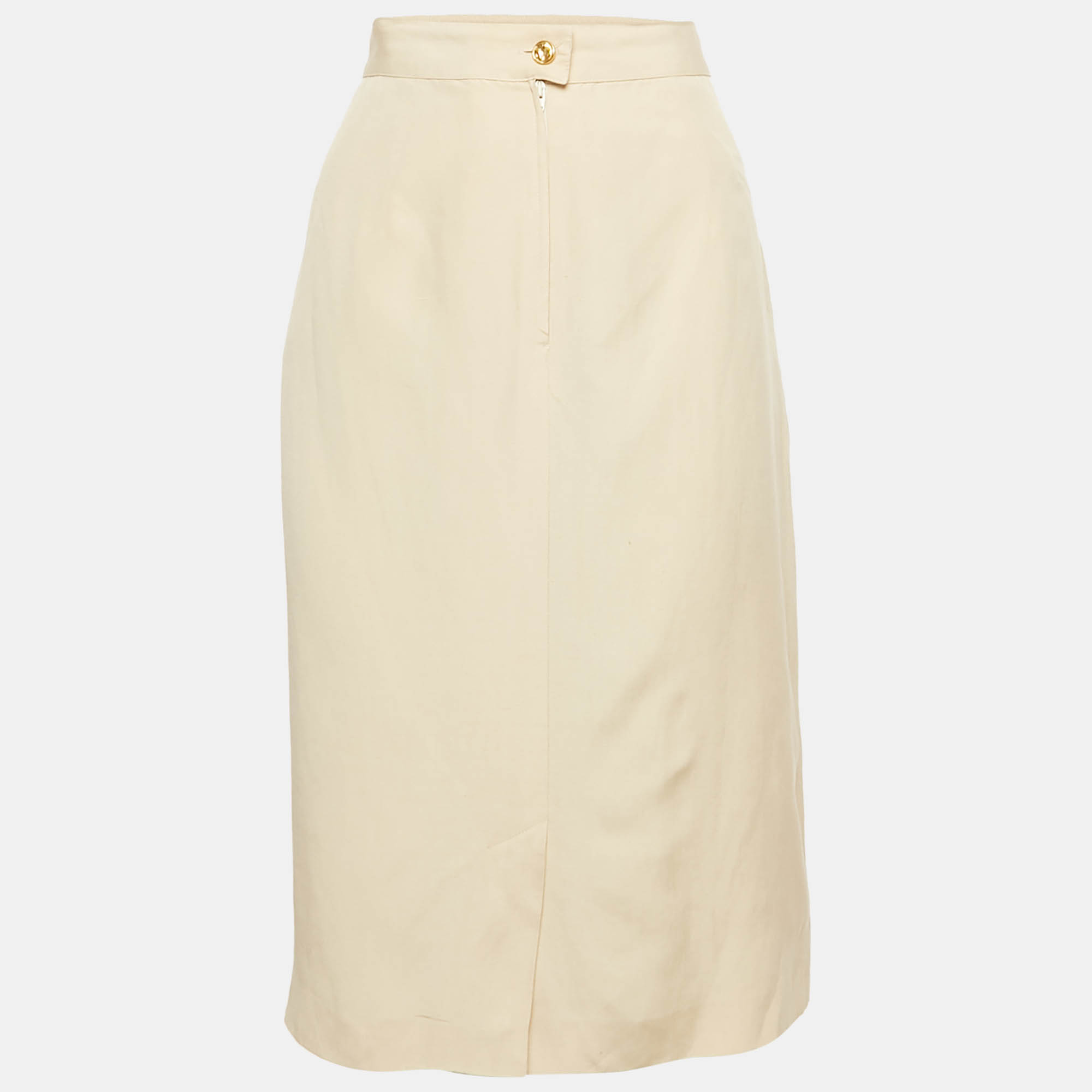 Pre-owned Max Mara Cream Silk Blend Pencil Skirt L In White