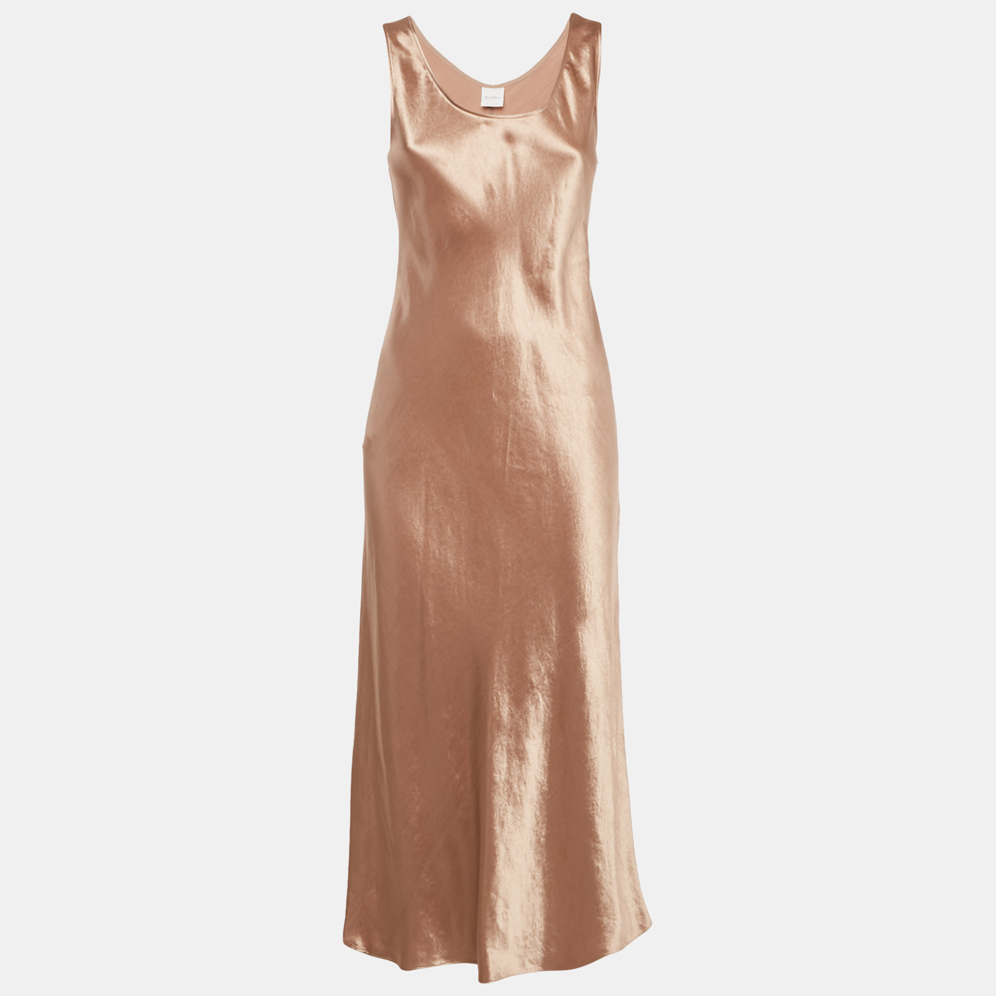 

Max Mara Leisure Beige Satin Sleeveless Midi Dress M