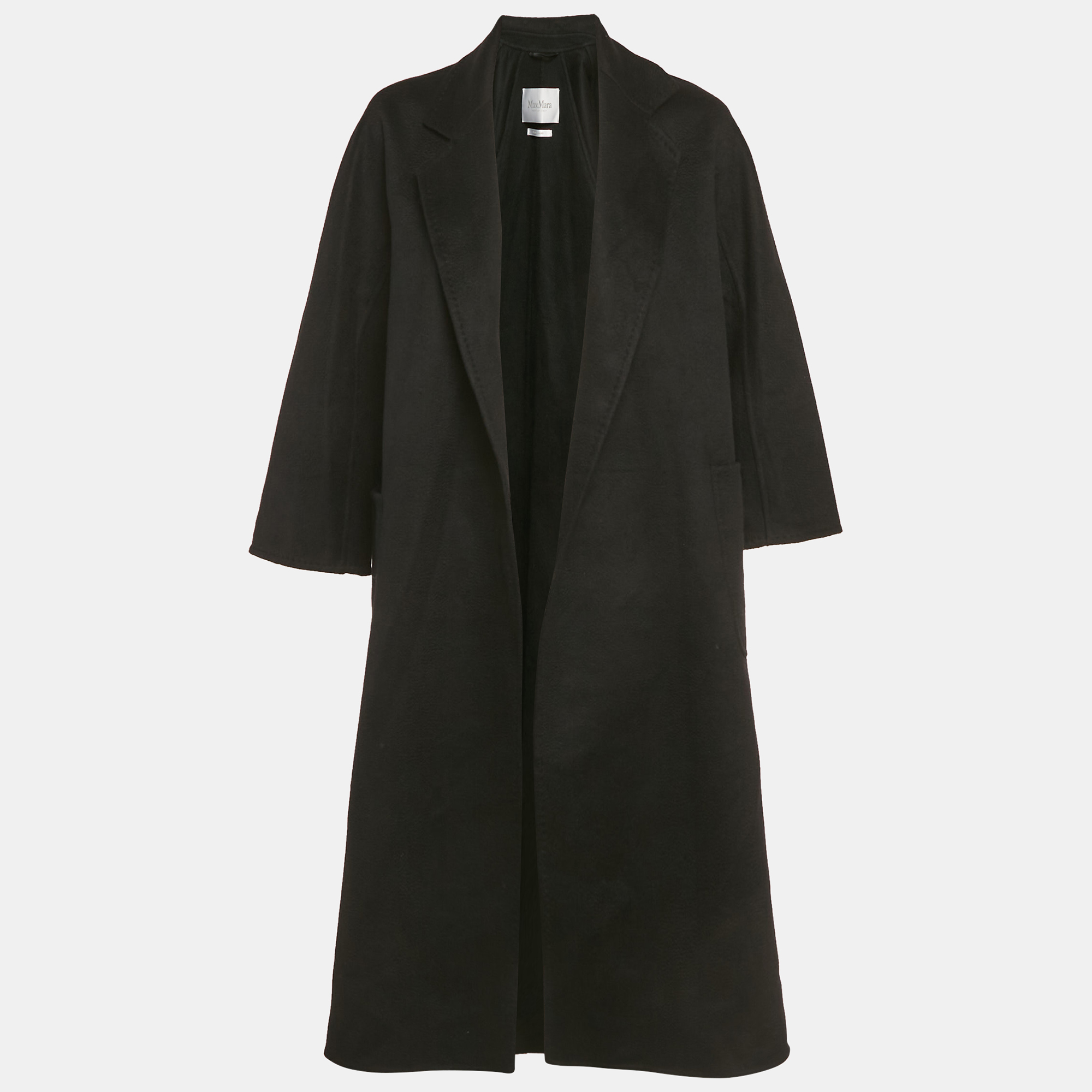 

Max Mara Black Cashmere Felt Open Front Coat XS