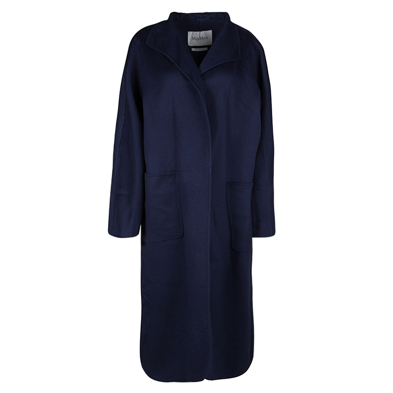Max Mara Blue Cashmere Open Front Overcoat L