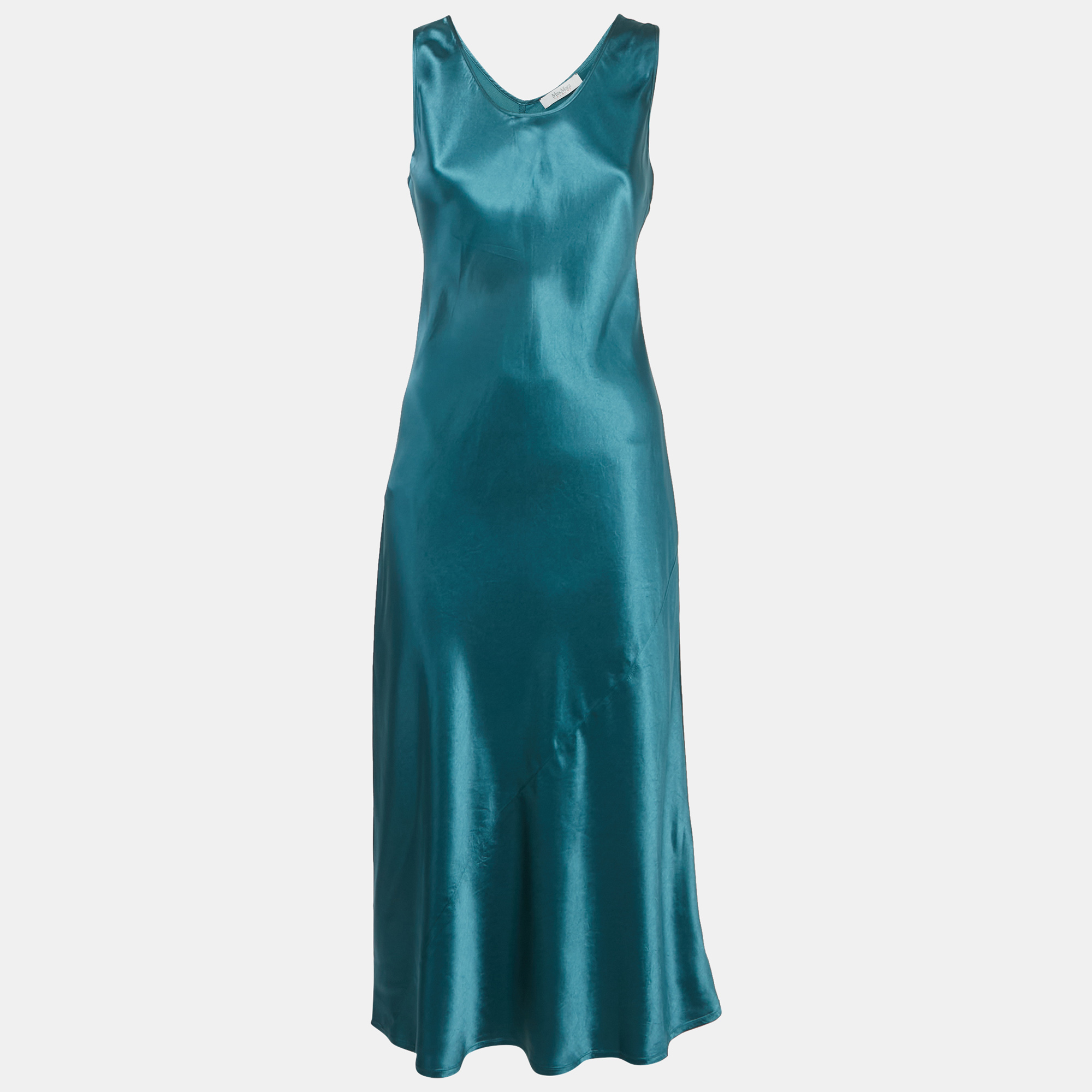 

Max Mara Leisure Teal Blue Satin Sleeveless Midi Dress S