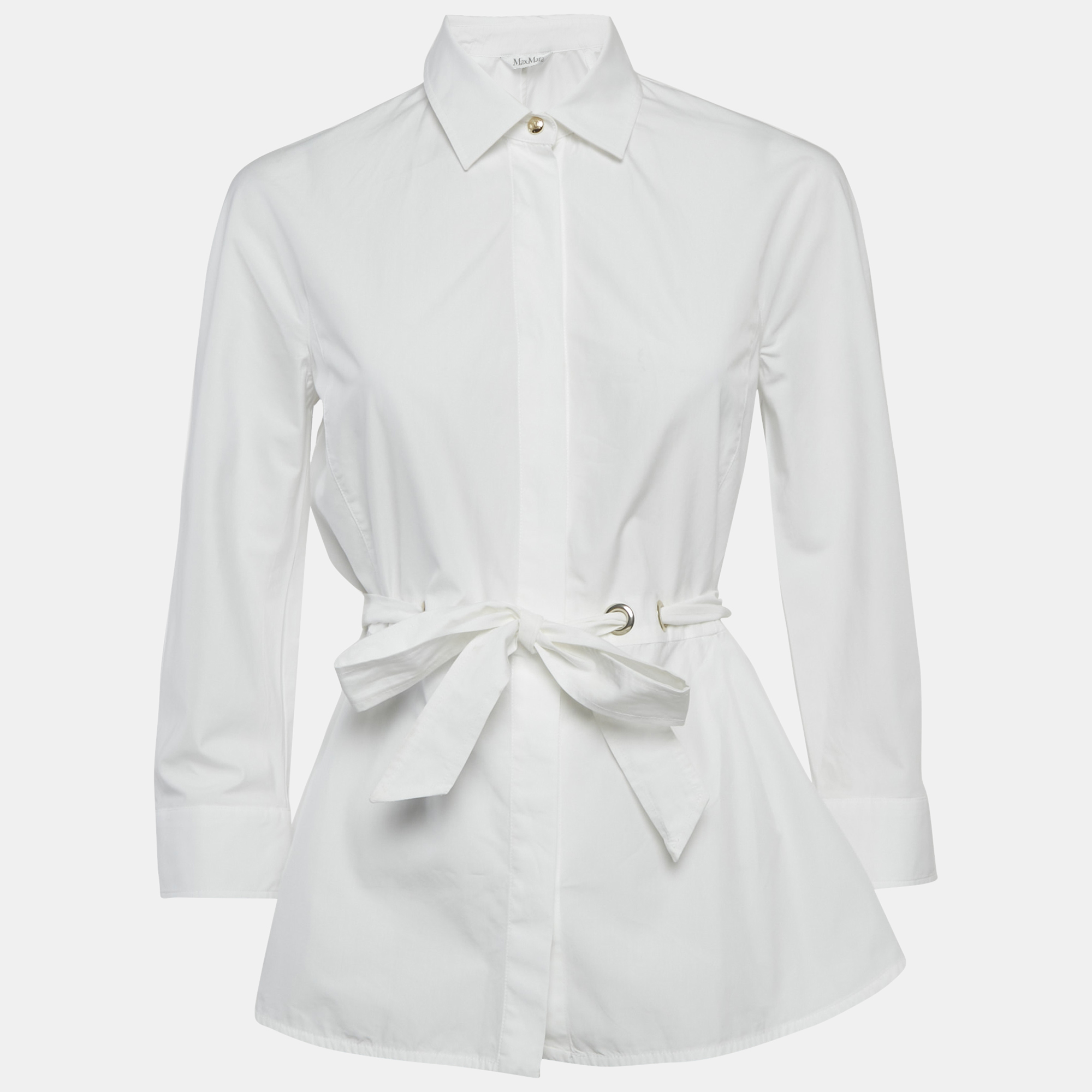 

Max Mara White Cotton Long Sleeve Belted Shirt S