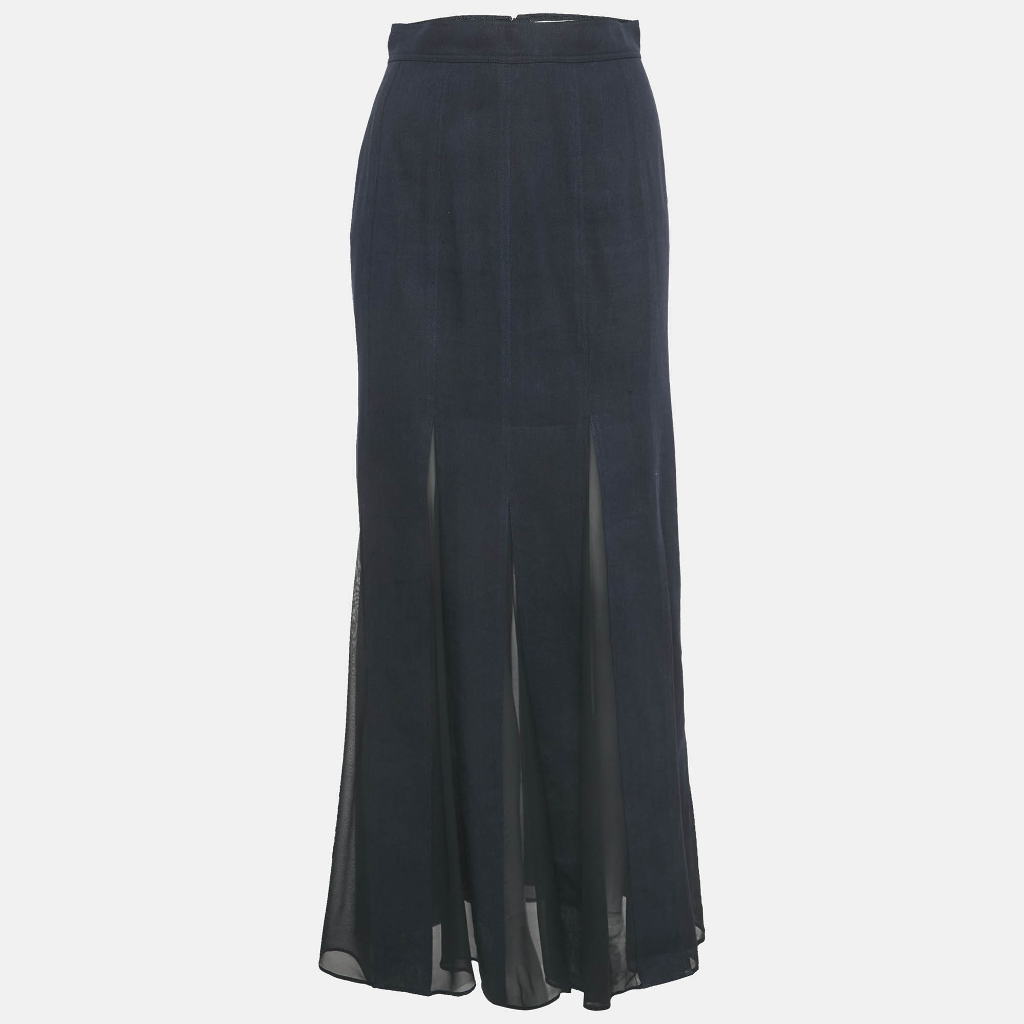 

Max Mara Blue Denim & Silk Nicia Pleated Maxi Skirt S