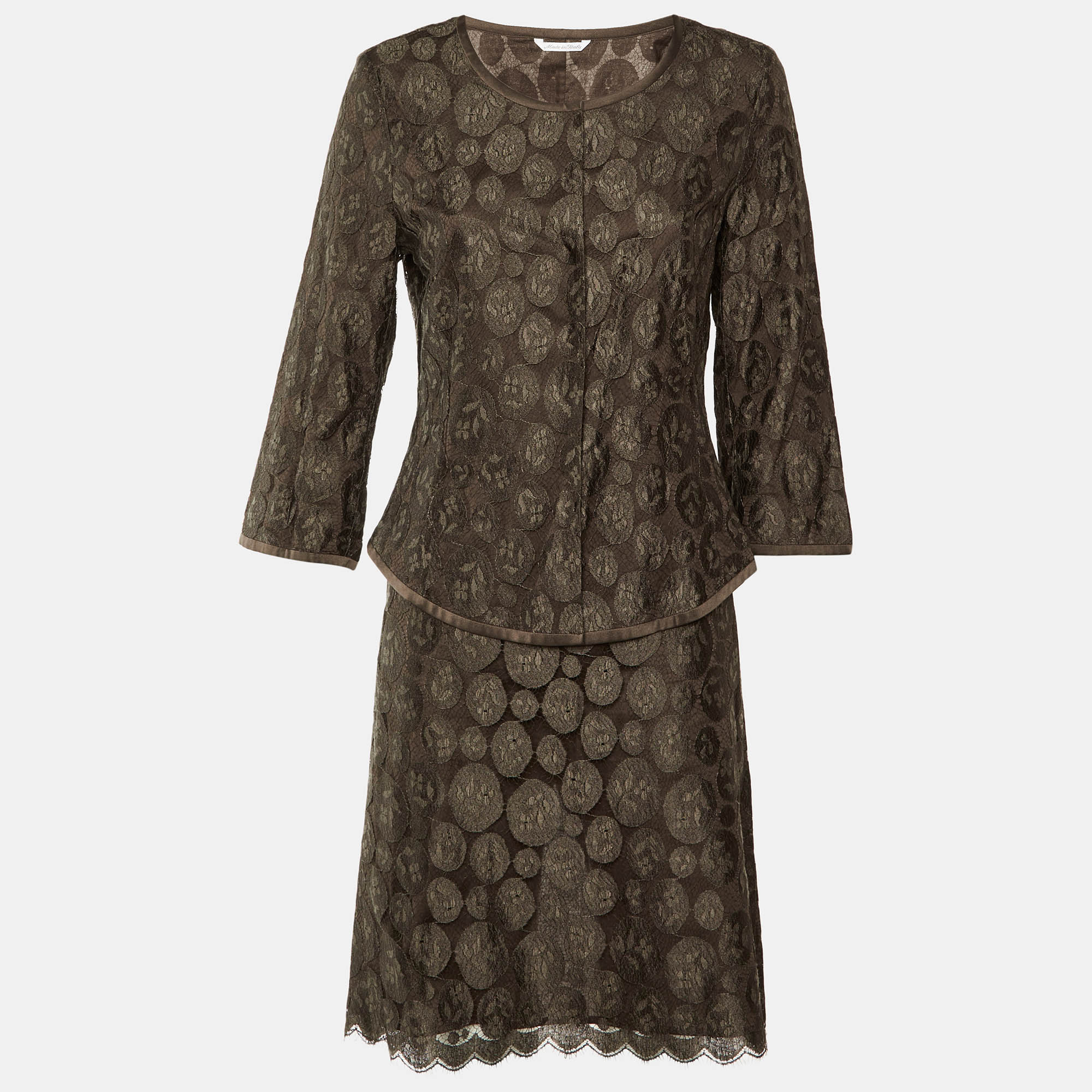 

Max Mara Brown Lace Button Front Top & Skirt M