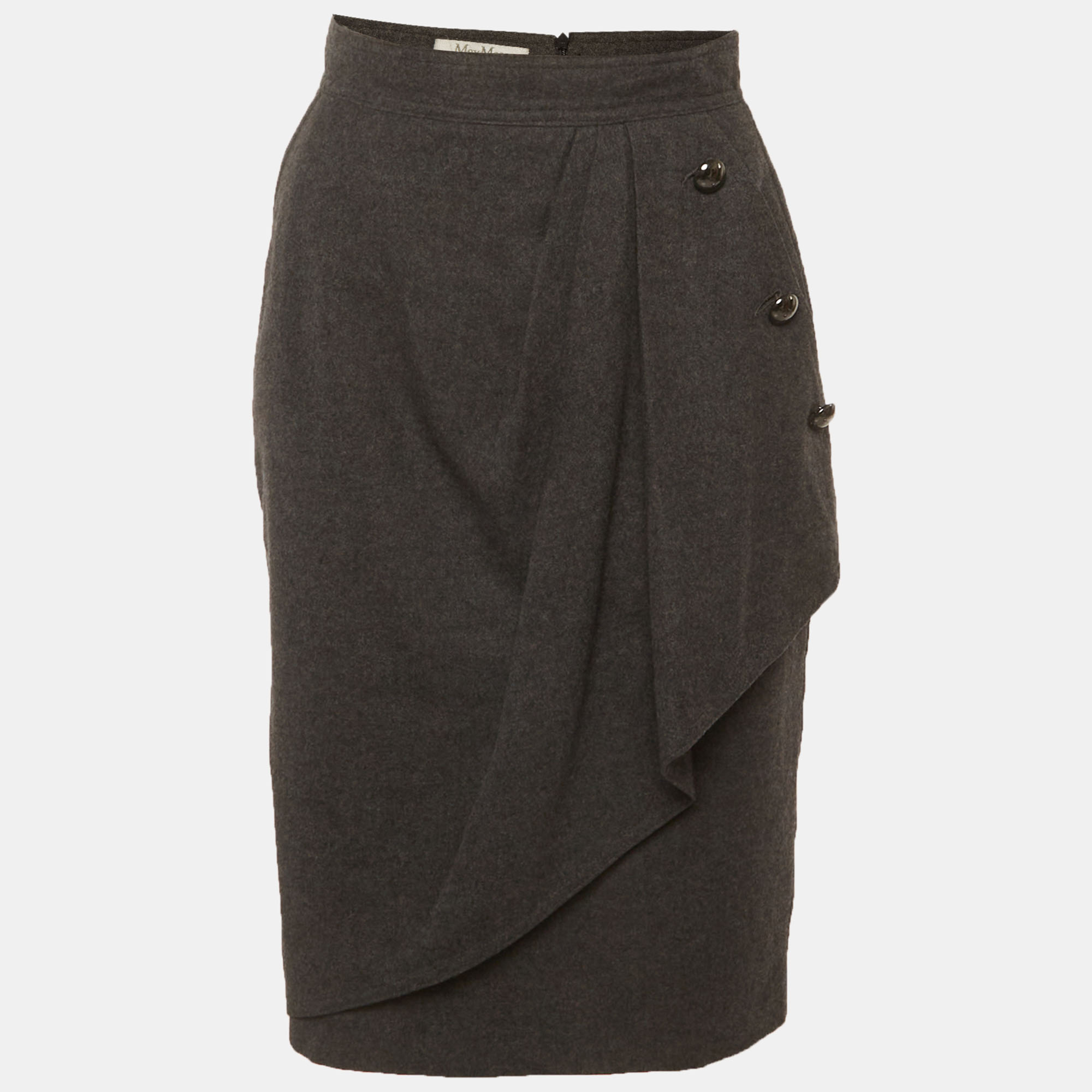 Max Mara Grey Wool Blend Wrap Mini Skirt S