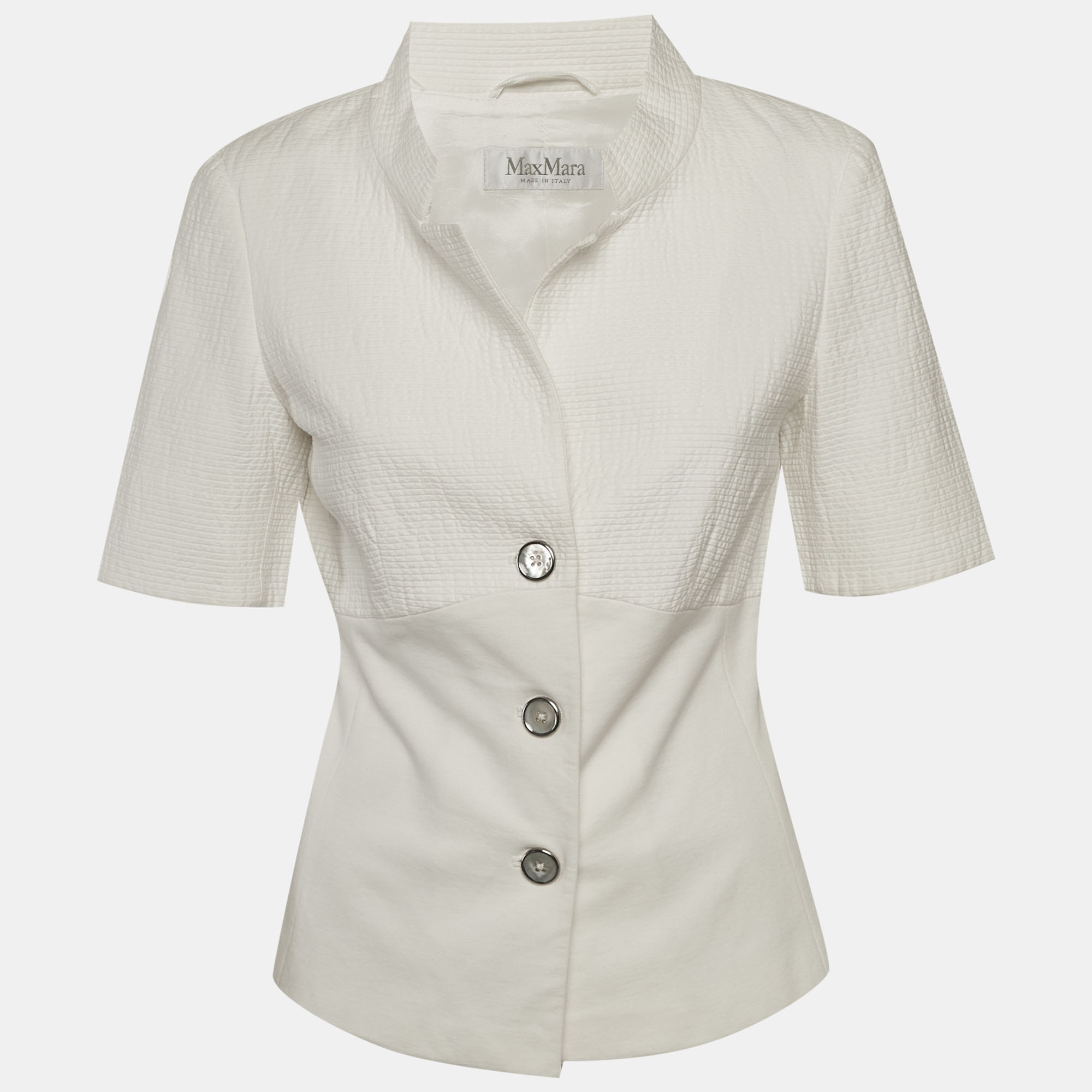 

Max Mara Off White Cotton Knit Short Sleeve Jacket M