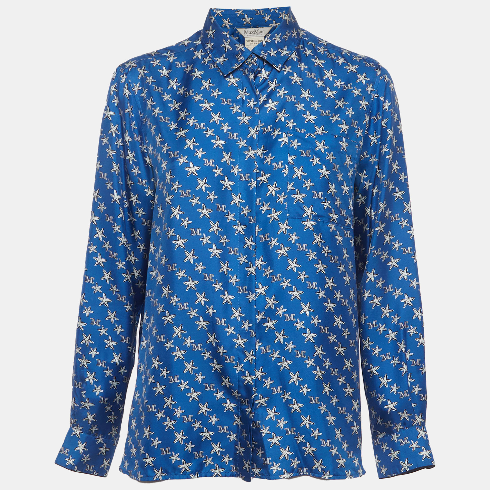 

Max Mara Blue Starfish Print Silk London Shirt M