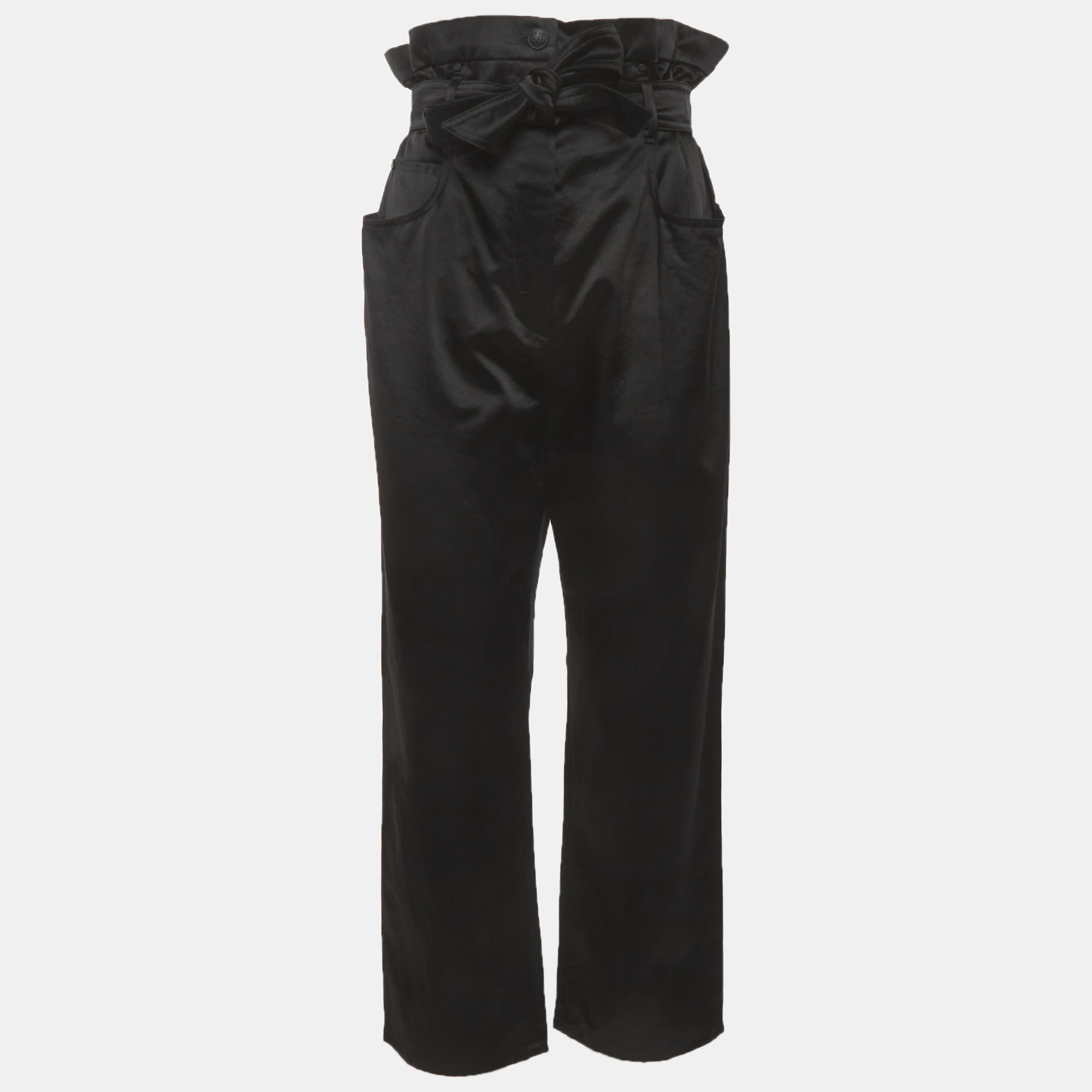 

Max Mara Black Satin High Waist Belted Trousers M
