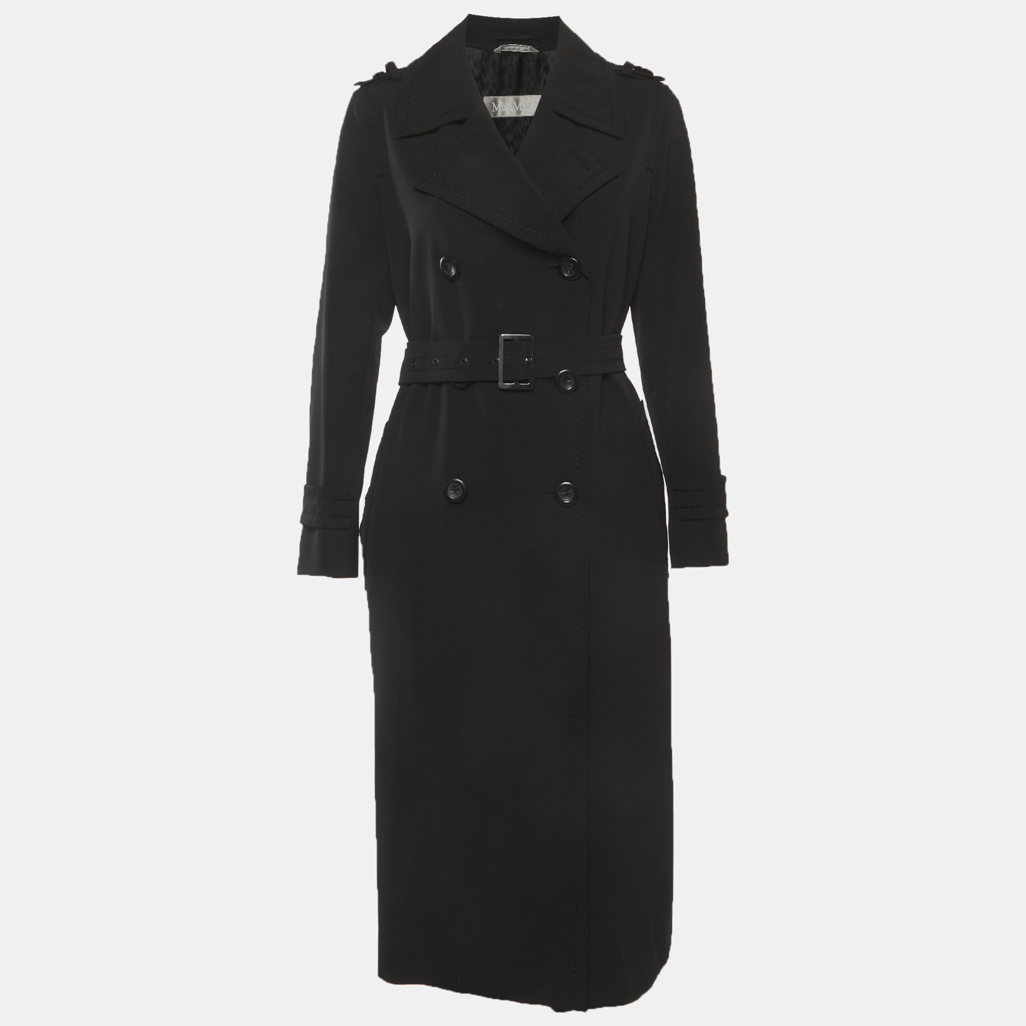 

Max Mara Black Garbardine Double Breasted Trench Coat M
