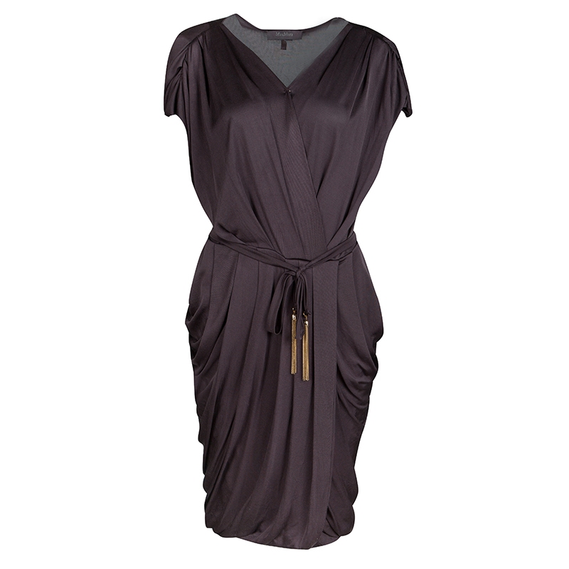 Pre Owned Max Mara Purple Draped Tie Detail Dress.M