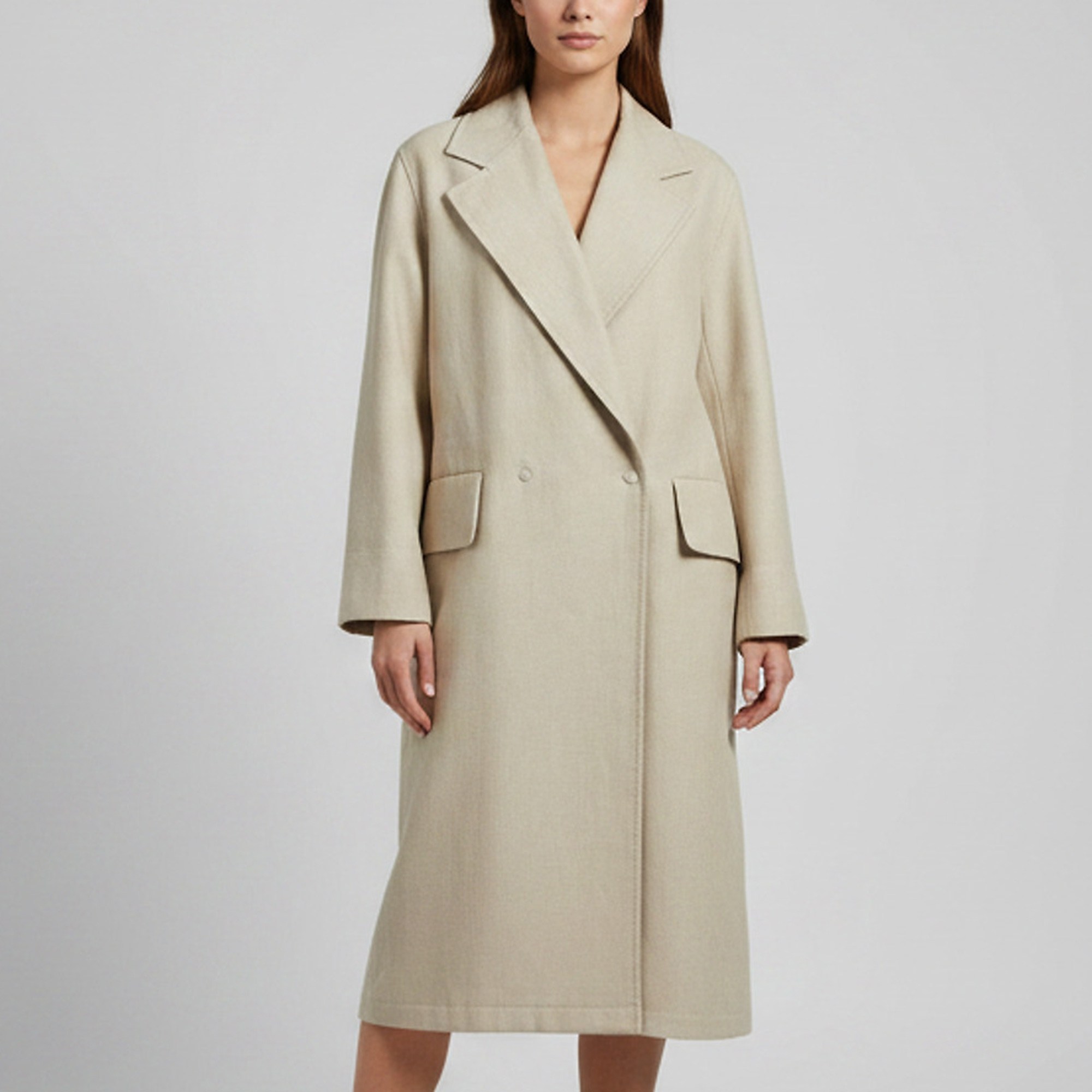 

Max Mara Beige Linen Double Breasted Mescal Duster Coat M