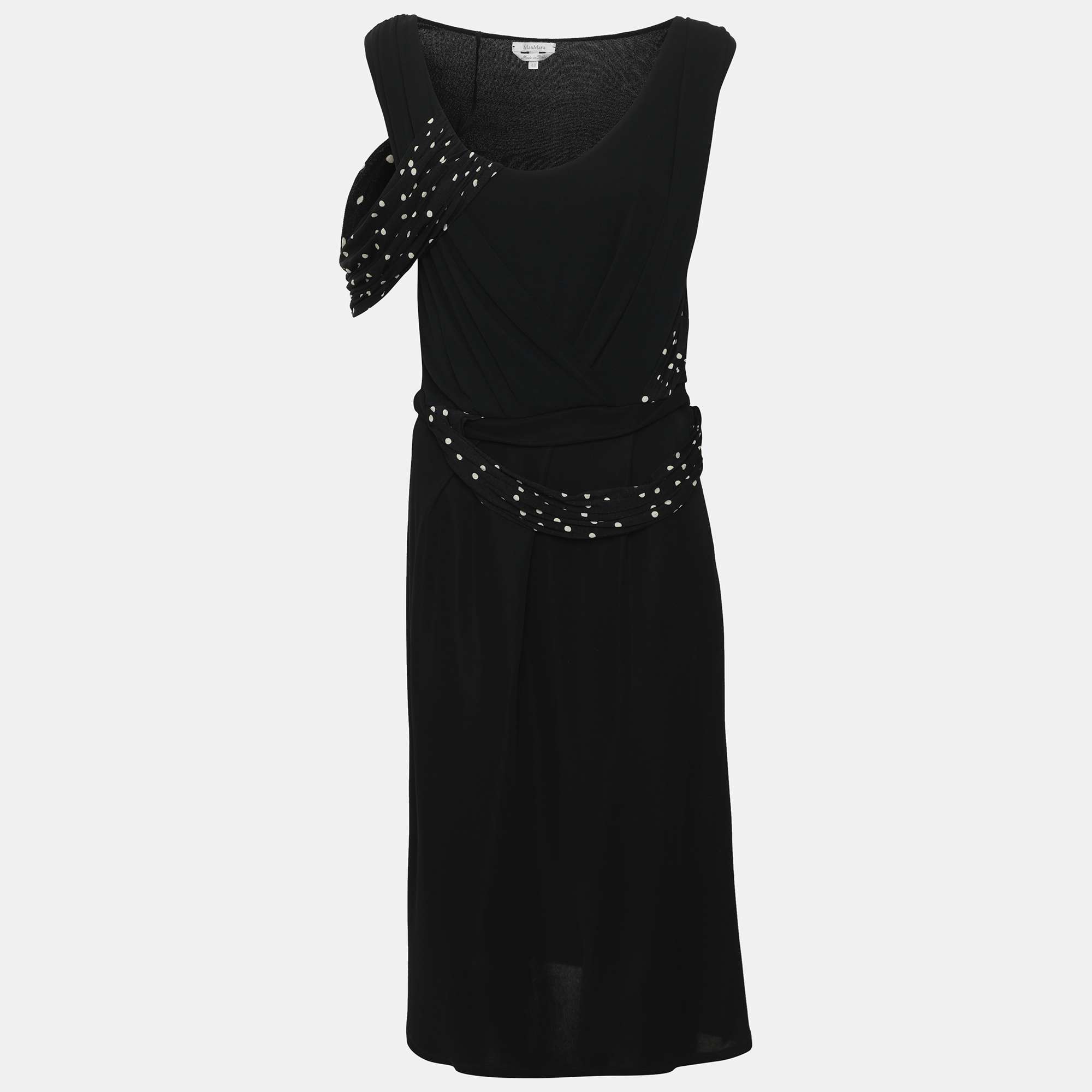 

Max Mara Navy Blue Polka Dots Printed Jersey Midi Dress S