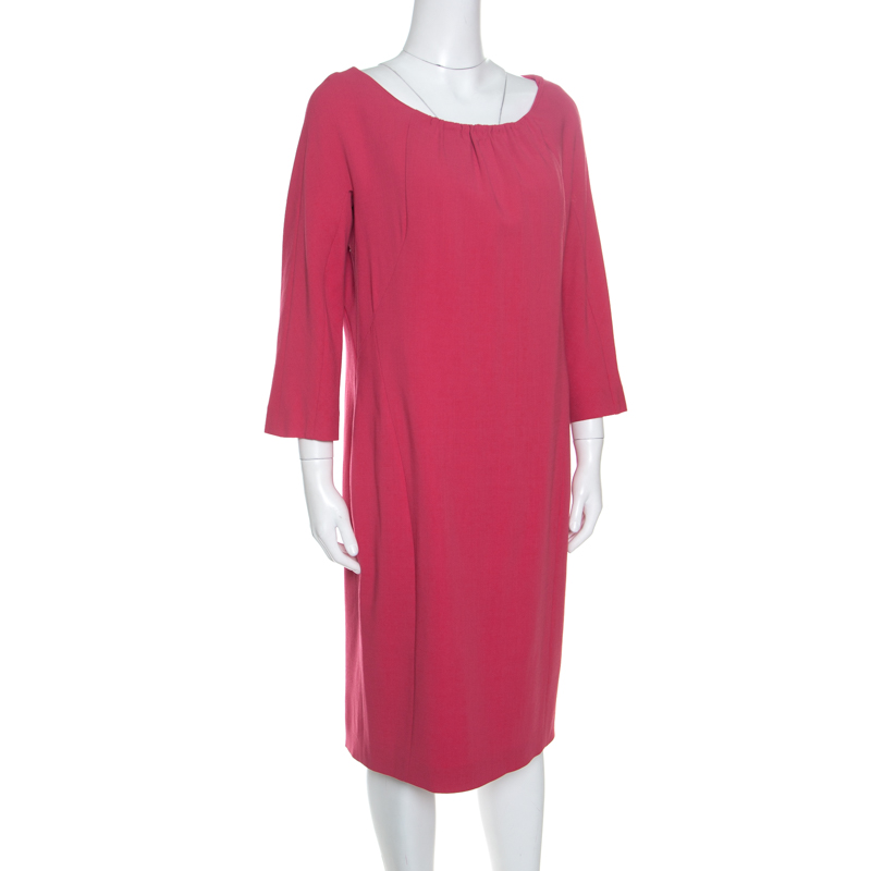 

Max Mara Pink Wool Blend Gathered Neckline Detail Sheath Dress