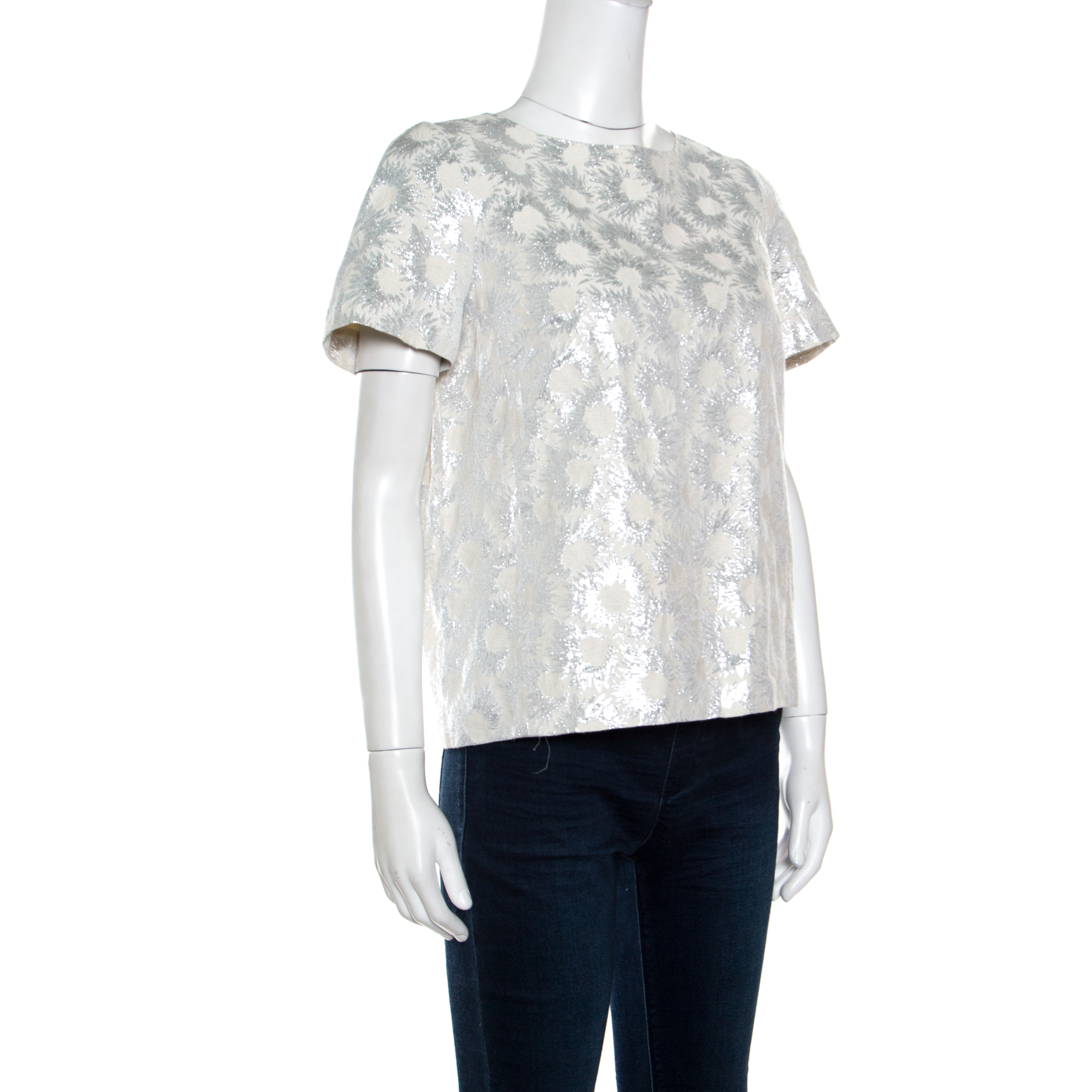 

Weekend Max Mara Cream Floral Lurex Detail Falena Top