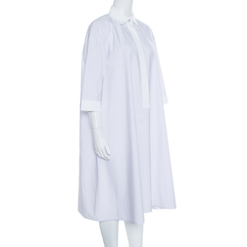 

Max Mara White and Purple Striped Cotton Parola Shirt Dress