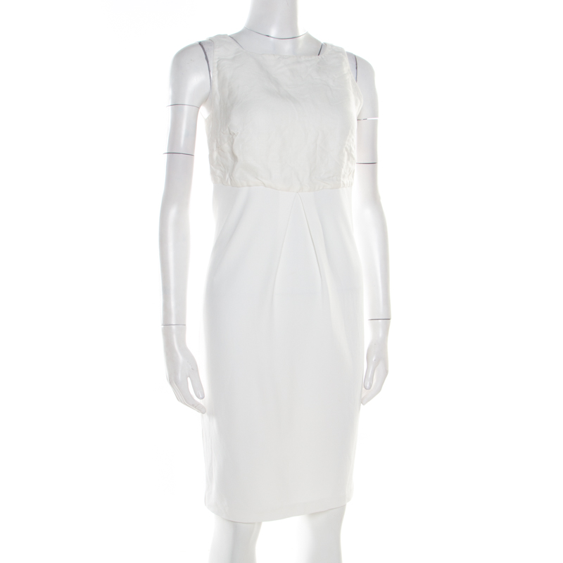 

Max Mara Off White Linen Bodice Detail Sleeveless Midi Dress