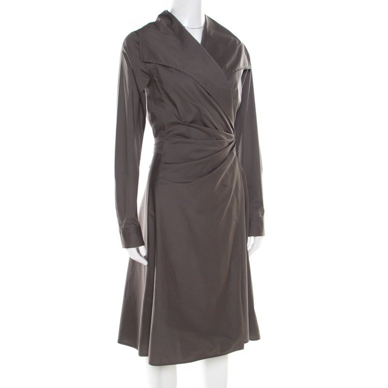 

Max Mara Grey Cotton Stretch Faux Wrap Draped Blazer Dress