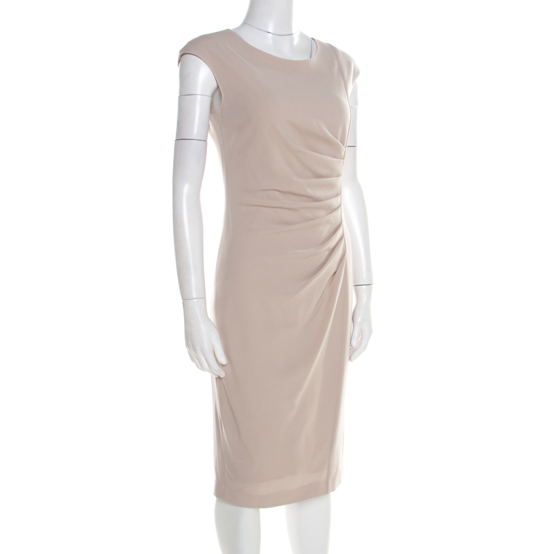 

Max Mara Natural Beige Stretch Wool Sleeveless Ruched Canter Dress