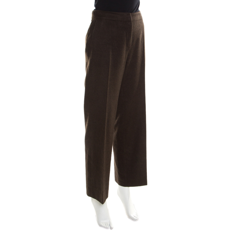 

Max Mara Brown Angora Wool Twill Straight Fit Pants