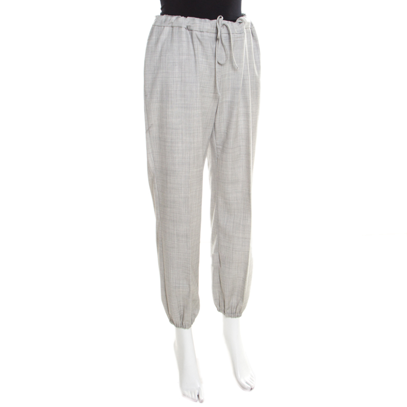 

Max Mara Grey Crosshatch Wool Elasticized Waist Jogger Pants