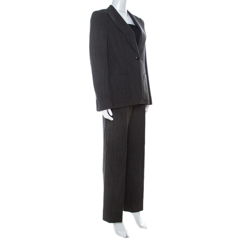 

Max Mara Dark Brown Textured Stretch Wool Tailored Pant Suit