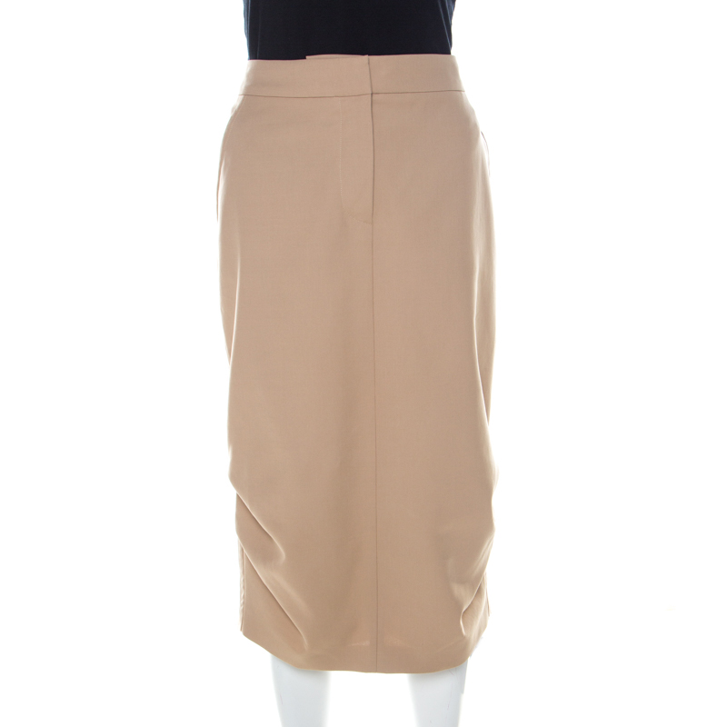 

Max Mara Beige Cotton Bottom Side Fold Detail Sheath Skirt