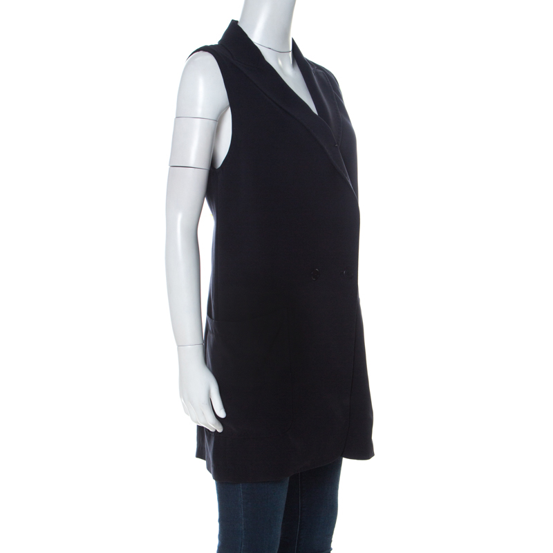 

Max Mara Navy Blue Crepe Sleeveless Long Coat