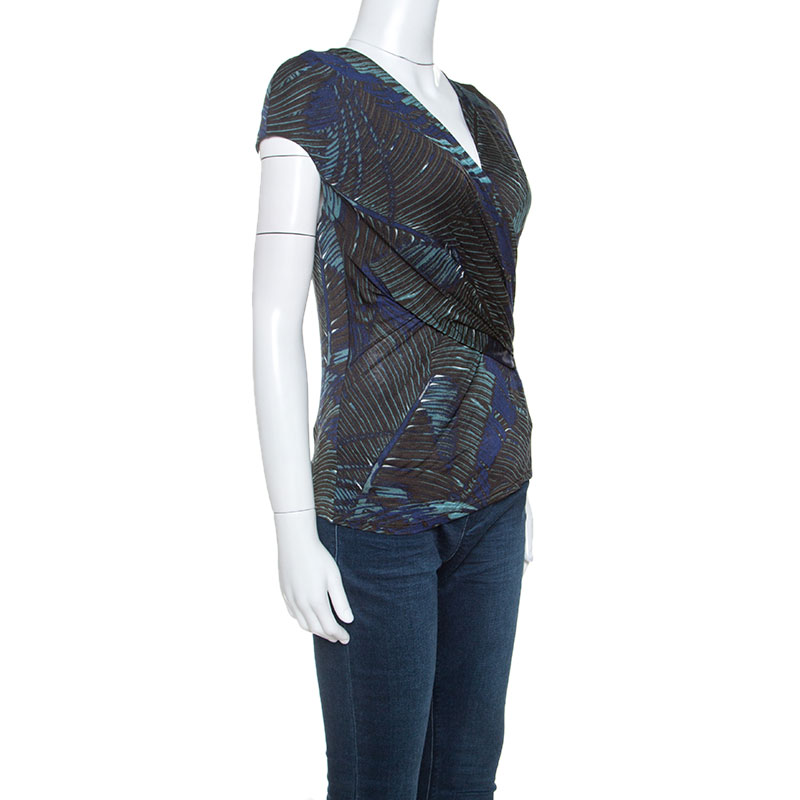 Pre-owned Max Mara Multicolor Printed Stretch Knit Wrap Top M