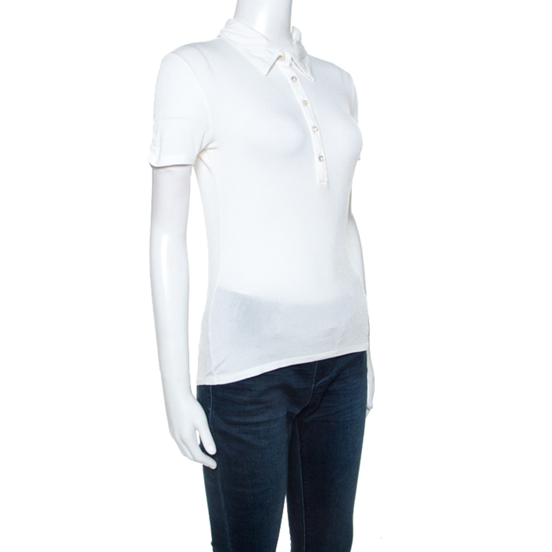 Pre-owned Max Mara White Jersey Collared T-shirt M