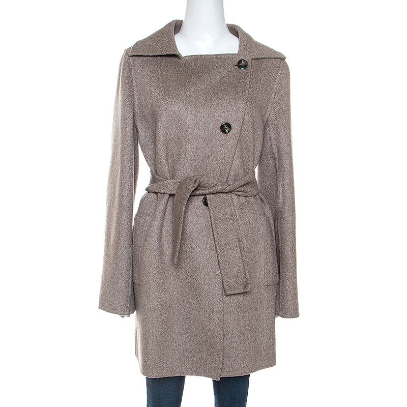 Pre Owned Max Mara Light Brown Cashmere Double Breasted Hand Cut Coat M