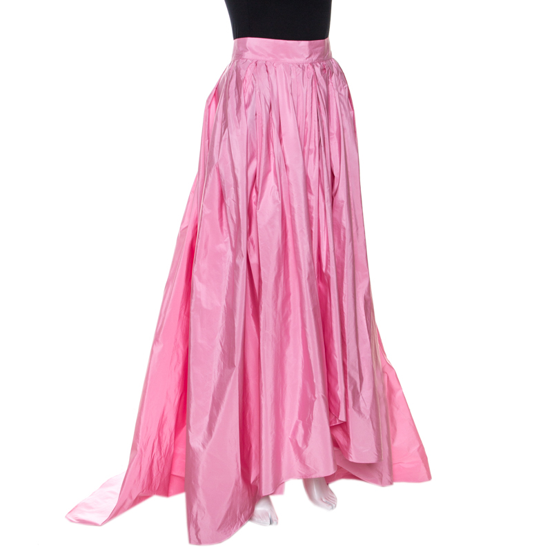 

Max Mara Pink Taffeta Pleated Assymetrical Arancio Skirt