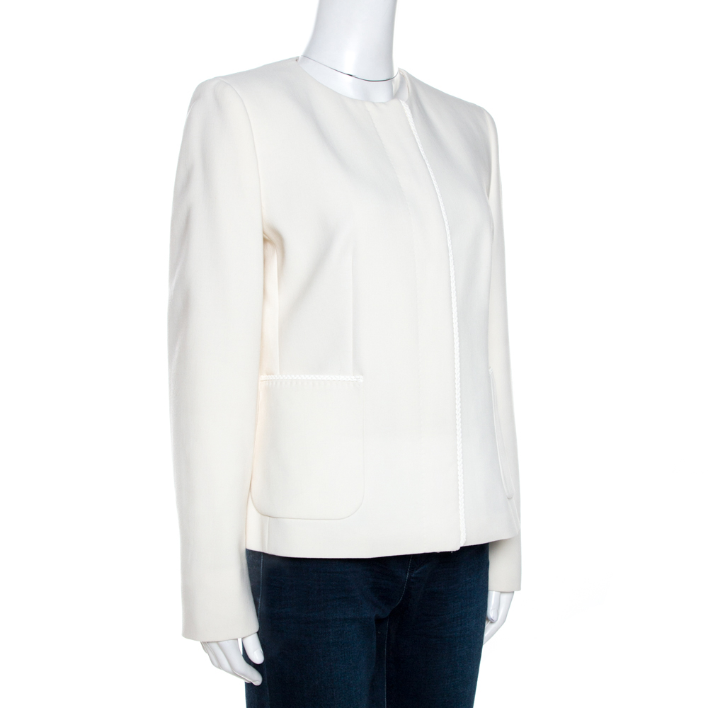 

Max Mara Off White Stretch Wool Braid Trim Blazer