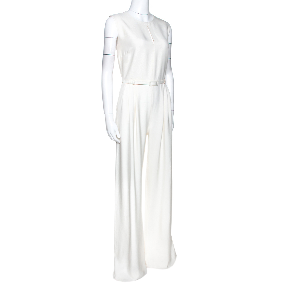 

Max Mara Ivory Silk Belted Alamaro Jumpsuit, Cream