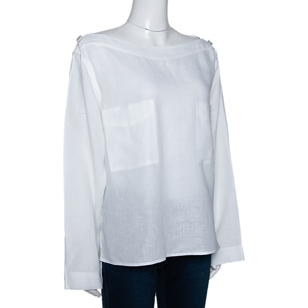 

Max Mara White Linen Arabba Long Sleeve Blouse
