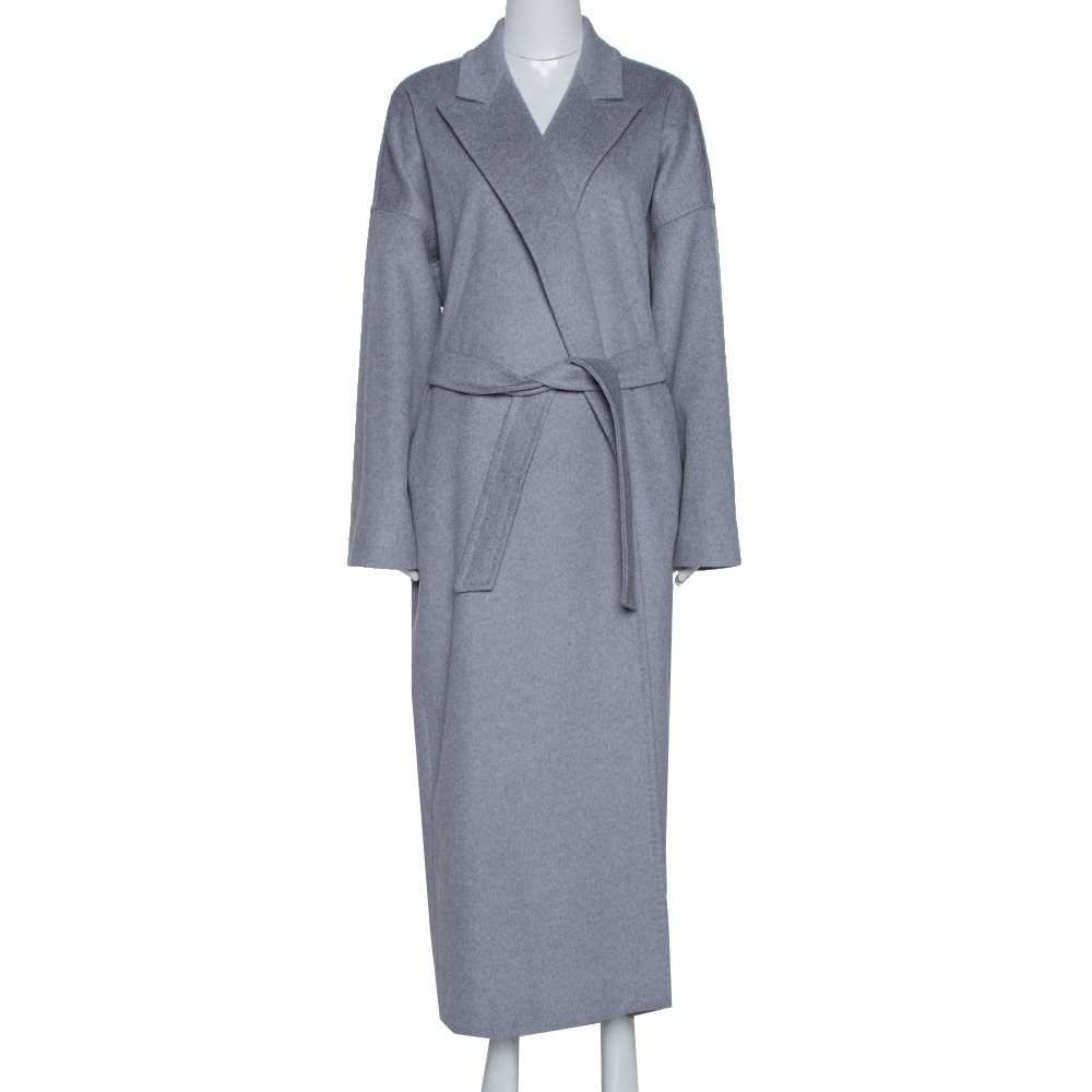 Pre Owned Max Mara Grey Cashmere Belted Long Coat L
