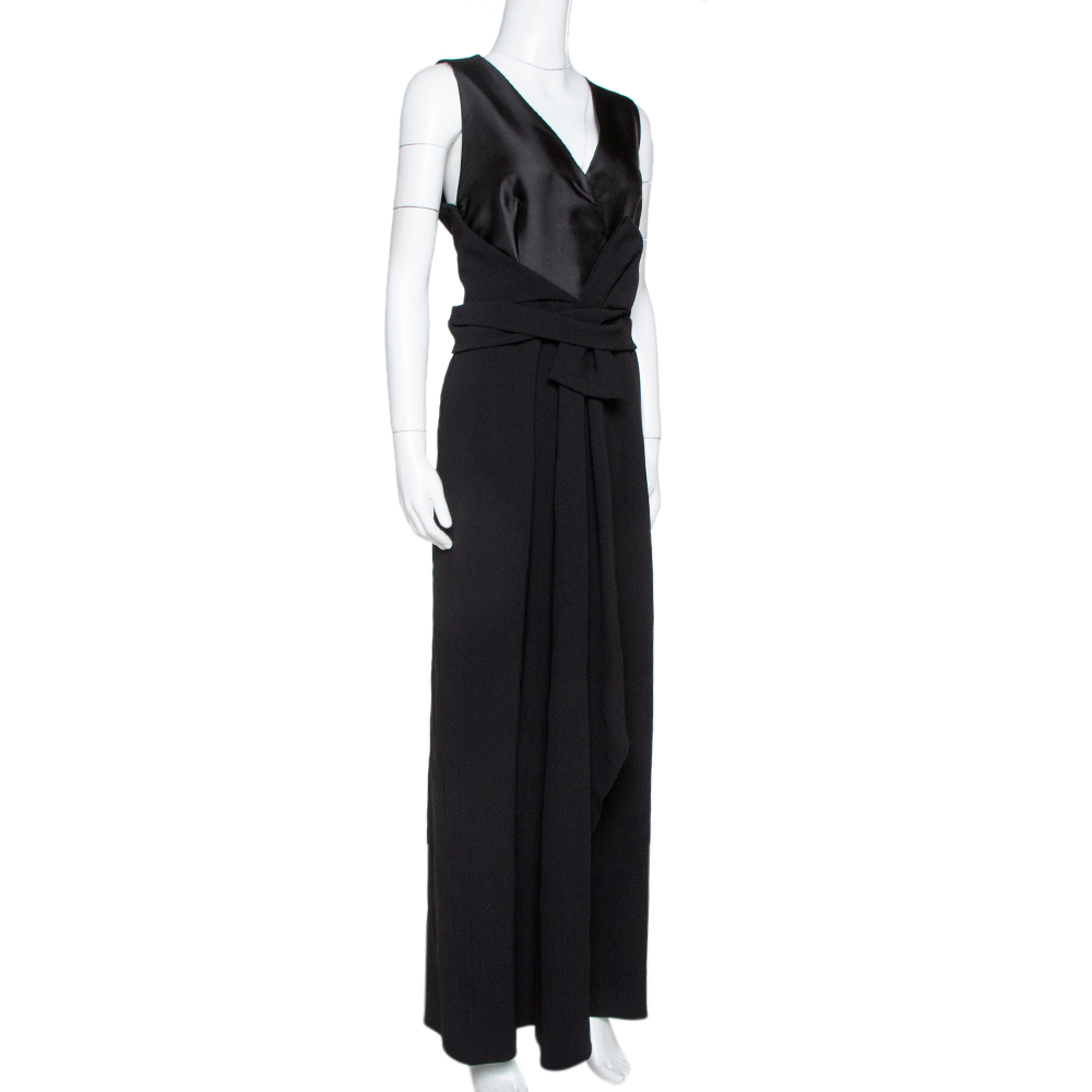 

Max Mara Black Satin & Crepe Bow Detail Sleeveless Maxi Dress