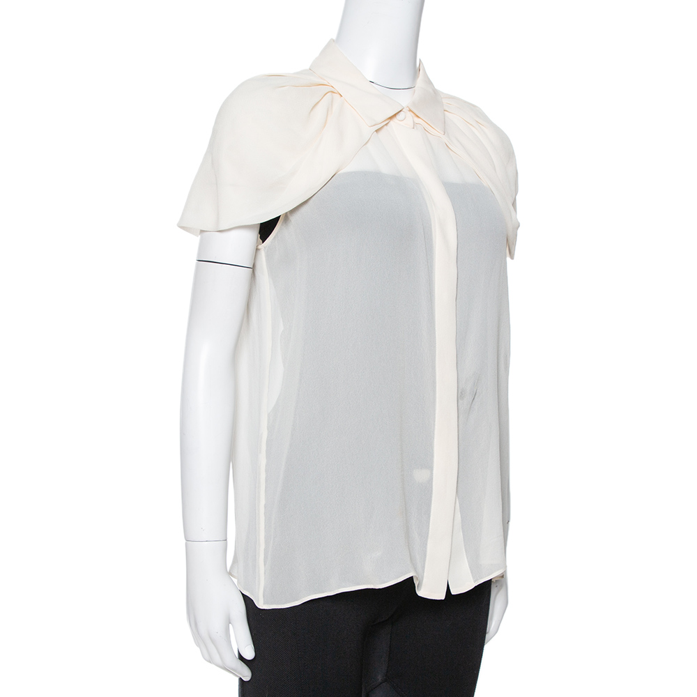 

Max Mara Cream Silk Crepe Cape Sleeve Blouse