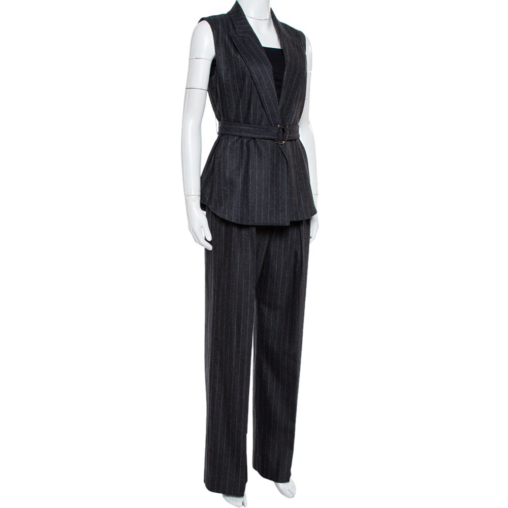 

Max Mara Grey Striped Wool & Cashmere Belted Pant Suit