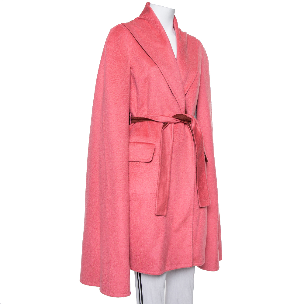 

Max Mara x Atelier Coral Pink Cashmere Belted Cape Coat