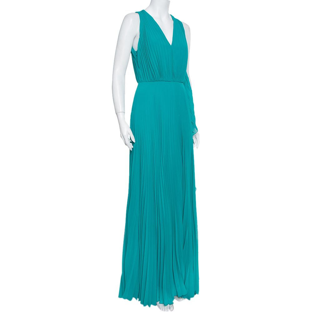 

Max Mara Turquoise Green Pleated Georgette Ailello Maxi Dress