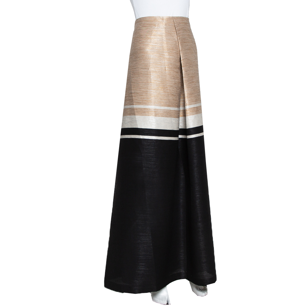 

Max Mara Black & Beige Textured Cotton Tondo Maxi Skirt