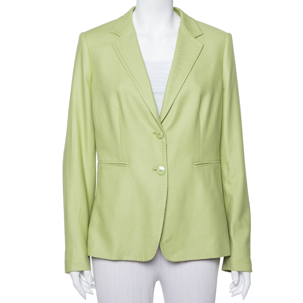 Pre-owned Max Mara Light Green Wool & Silk Button Front Blazer L