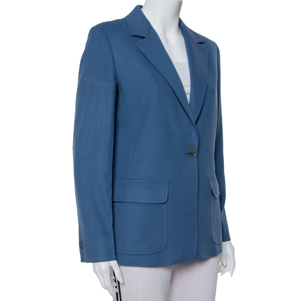 

Max Mara Teal Blue Wool Button Front Blazer