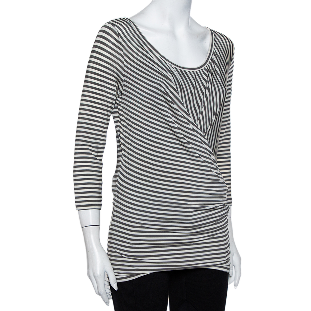 

Max Mara Grey Striped Knit Draped Top