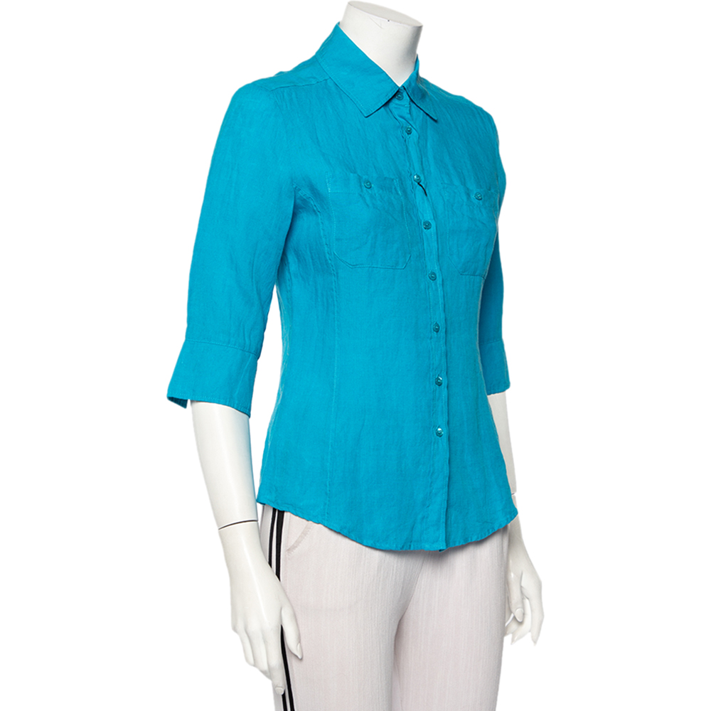 

Weekend Max Mara Blue Linen Button Front Shirt