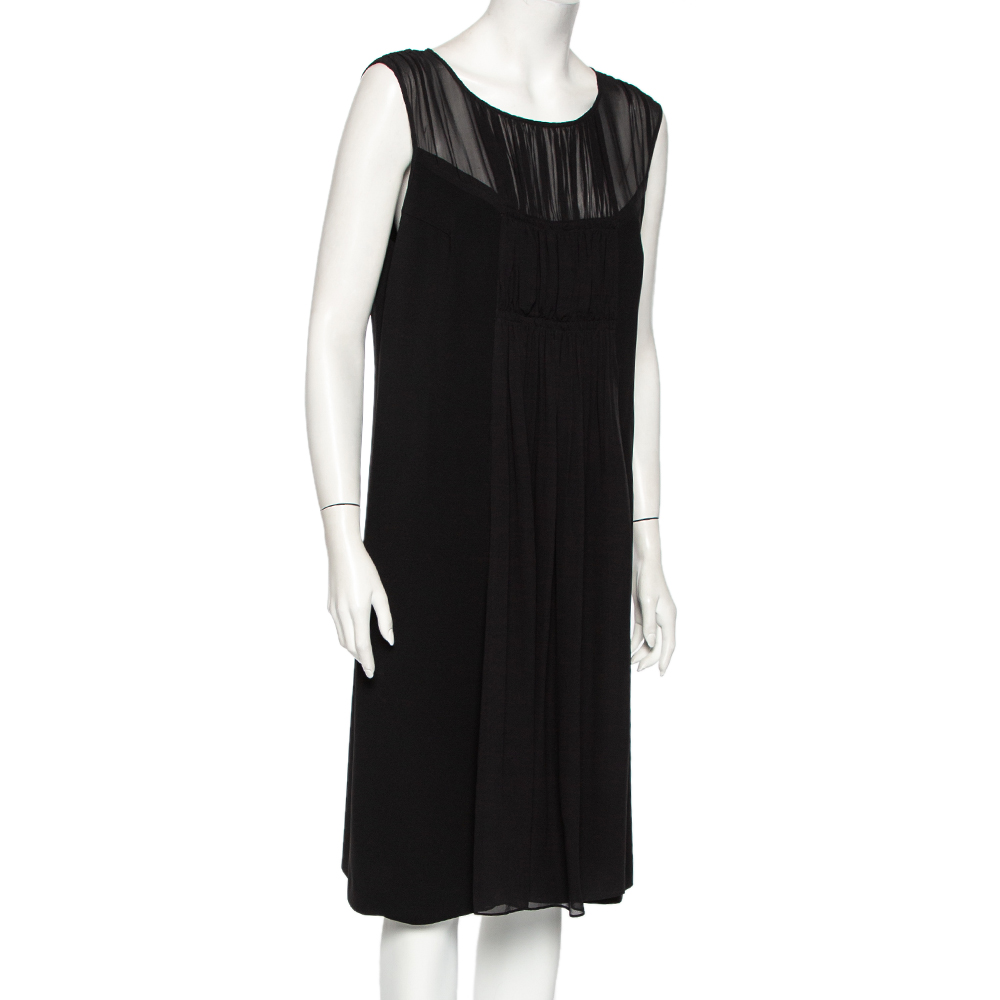 

Max Mara Studio Black Crepe & Chiffon Paneled Sleeveless Midi Dress