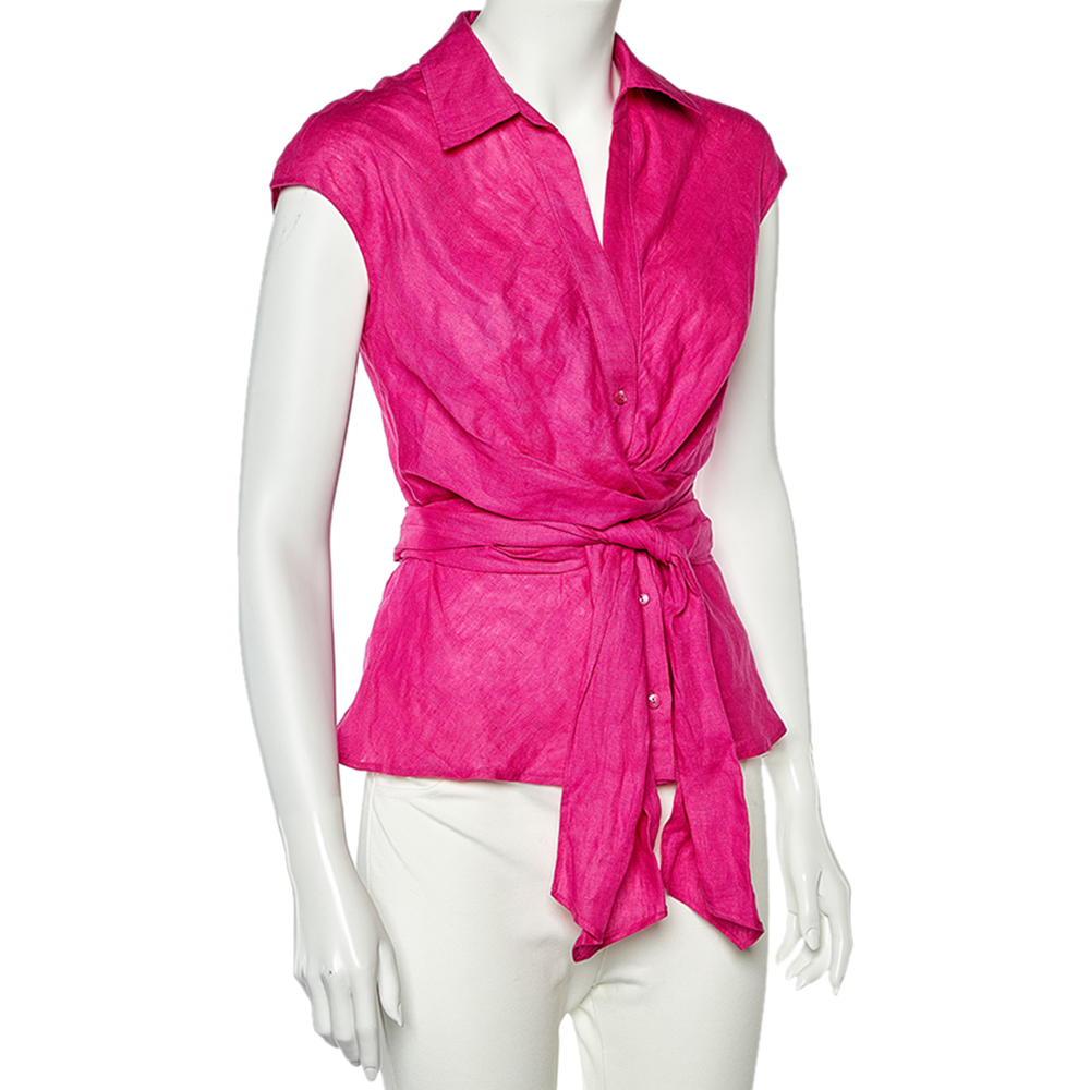 

Max Mara Pink Linen Wrap Detail Sleeveless Shirt