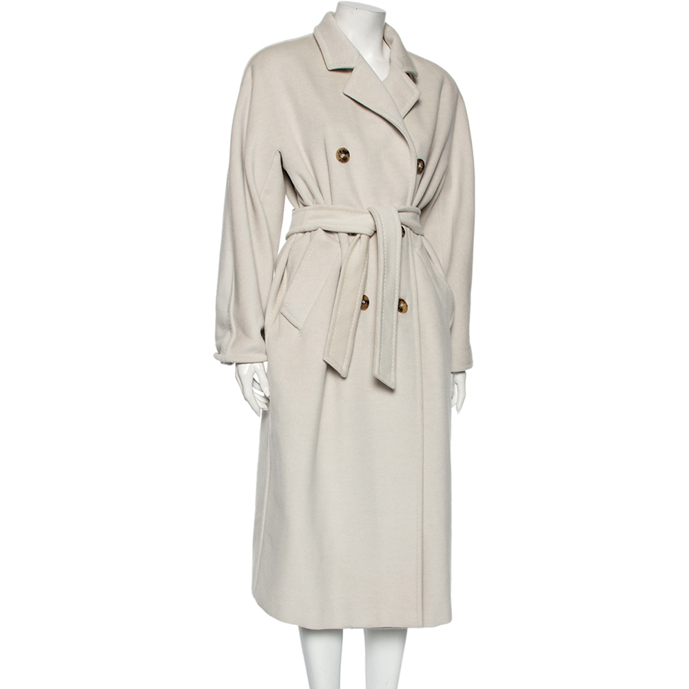 

Max Mara Off-White Wool Buttoned Beaver Long Coat