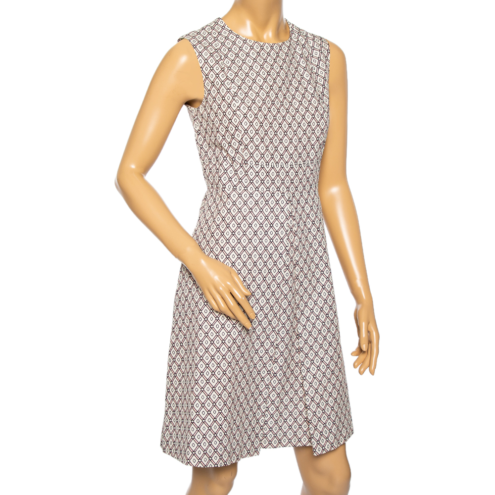 

Max Mara Cream & Pink Geometric Printed Cotton Sleeveless Short Dress