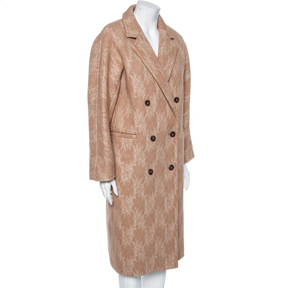 

Max Mara Camel Brown Wool Floral Lace Overlay Liriche Coat